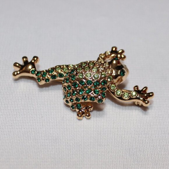 Monet Green Frog Rhinstone Brooch - Picture 12 of 14